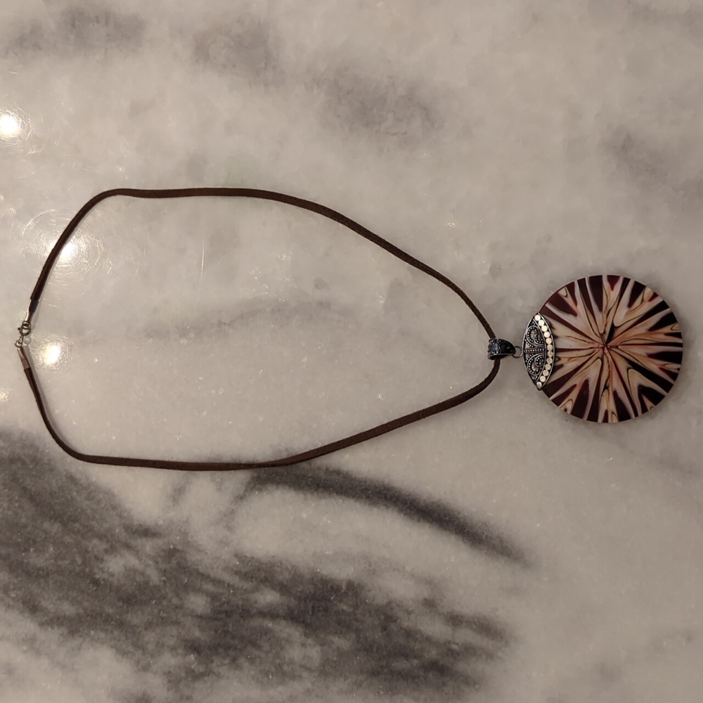Meran Indonesia 2" Resin And 925 Sterling Silver Pendant W/18" Leather Necklace